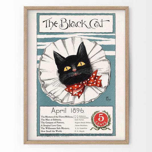 The Black Cat, Cover Magazine 1896, Vintage Cat Wall Art