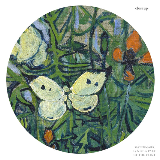 Vincent Van Gogh Butterflies and Poppies art print displayed in a soft pastel nursery setting