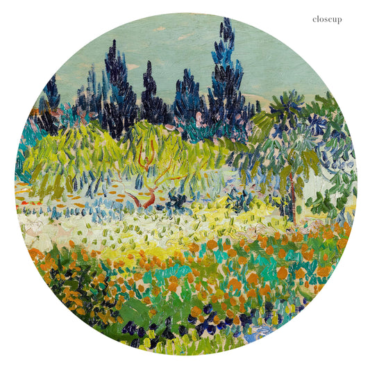 Vincent van Gogh Garden at Arles wall art print displayed in a bright modern living room