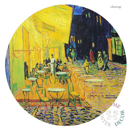 Van Gogh Café Terrace at Night wall art print displayed in a bright modern living room