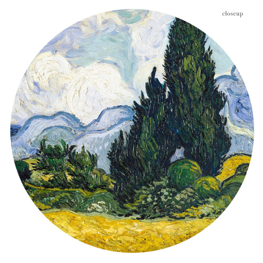 Vincent Van Gogh Wheat Fields with wall art print displayed in a bright modern living room