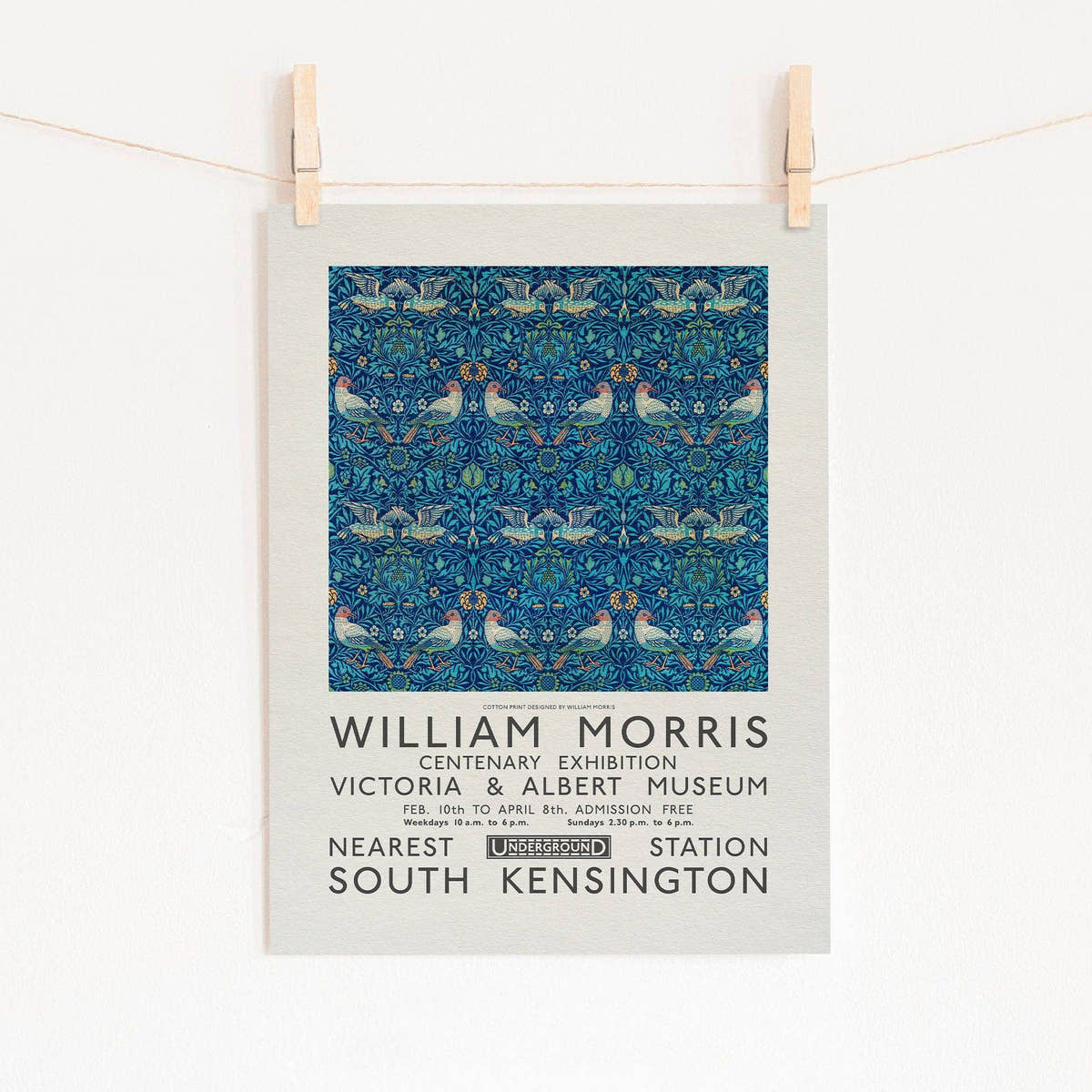 William Morris, Bird Poster, William Morris, Victoria and Albert Museum Exhibition