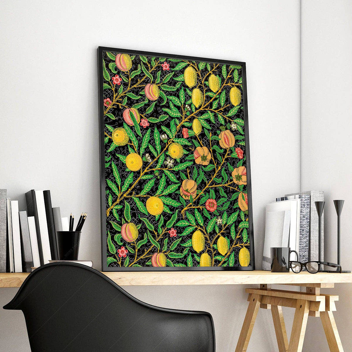 William Morris, Fruit or Pomegranate on black background, Victorian Era