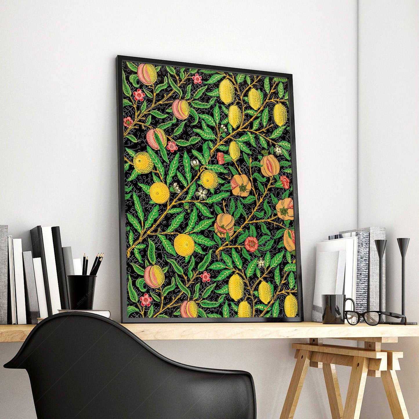 William Morris, Fruit or Pomegranate on black background, Victorian Era