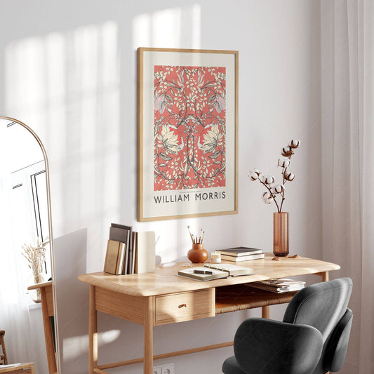 William Morris Poster, Red Floral Pattern