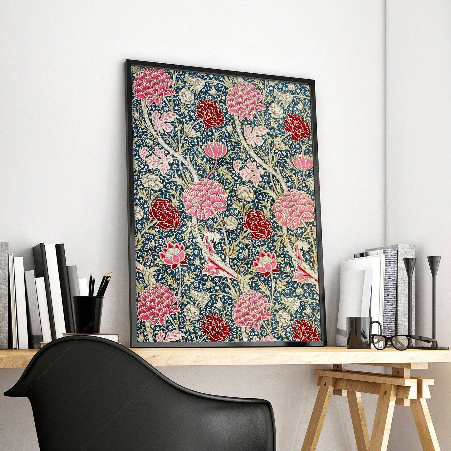 William Morris Print, Red and Pink Flowers Wall Art