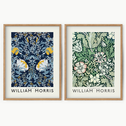 William Morris, Set of 2 Flowers, Blue and Green Art