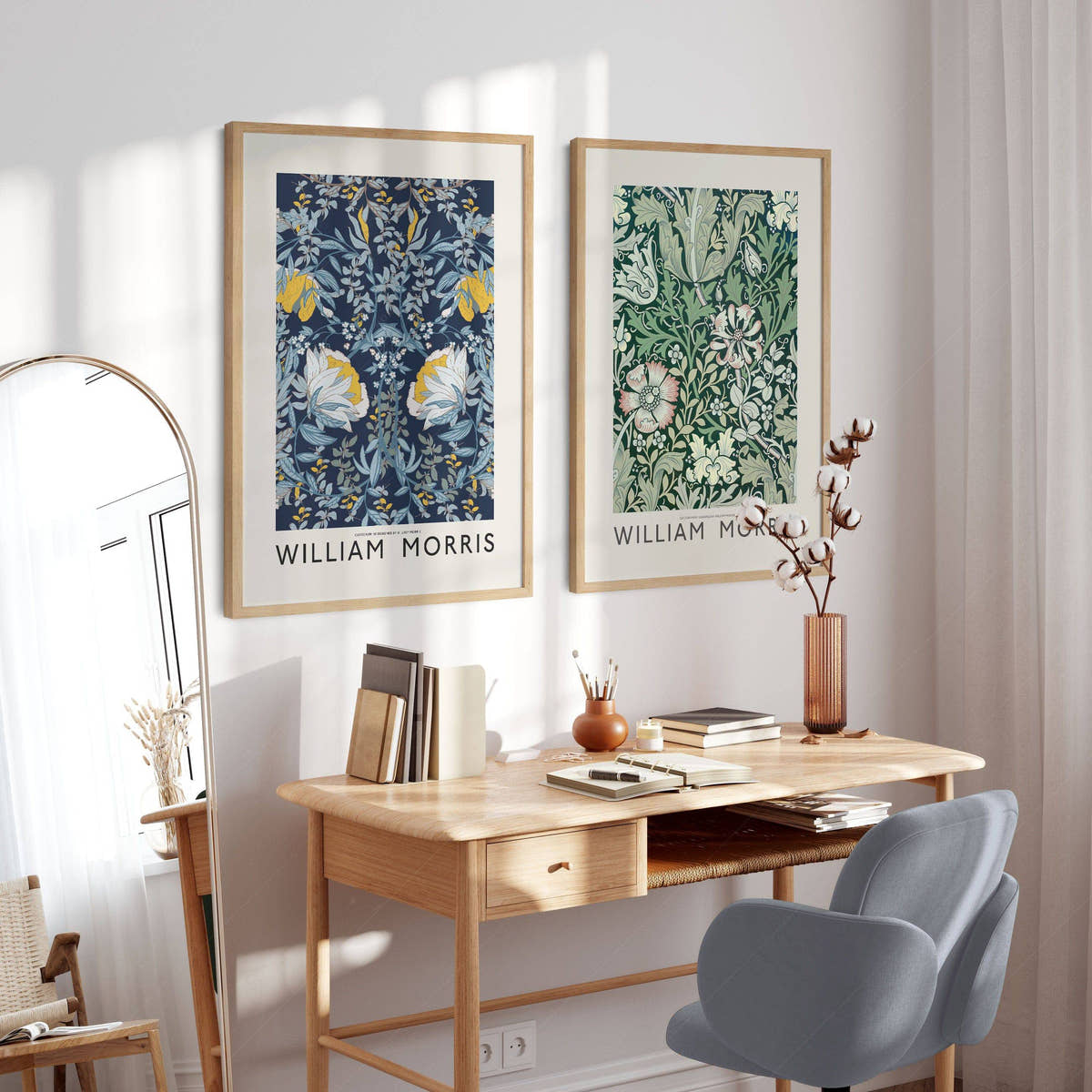 William Morris, Set of 2 Flowers, Blue and Green Art