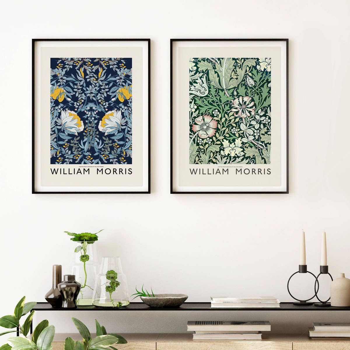 William Morris, Set of 2 Flowers, Blue and Green Art