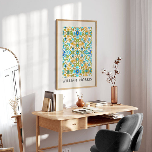 William Morris, Vine Pattern, Blue green, and orange, Fine Art Print