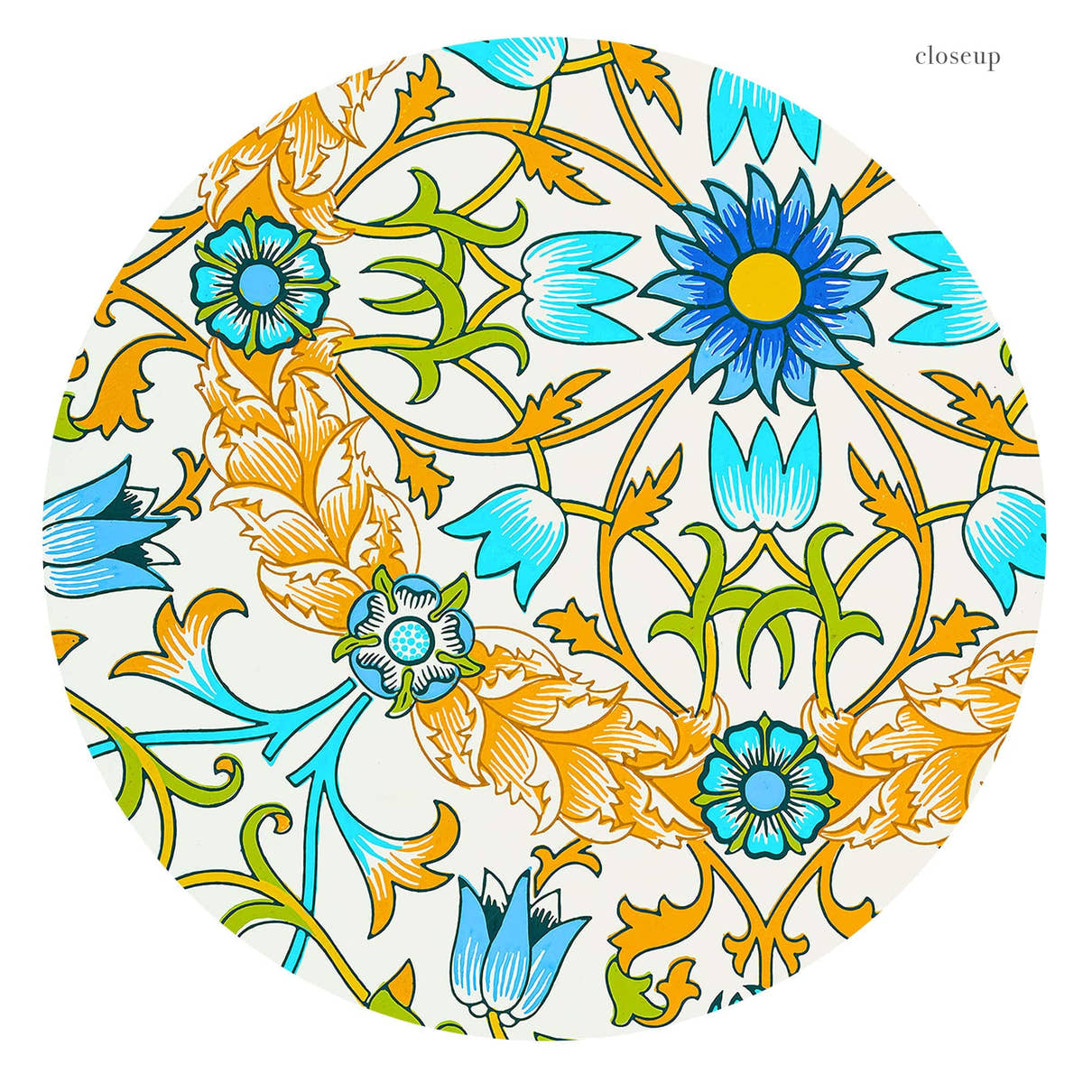 William Morris, Vine Pattern, Blue green, and orange, Fine Art Print