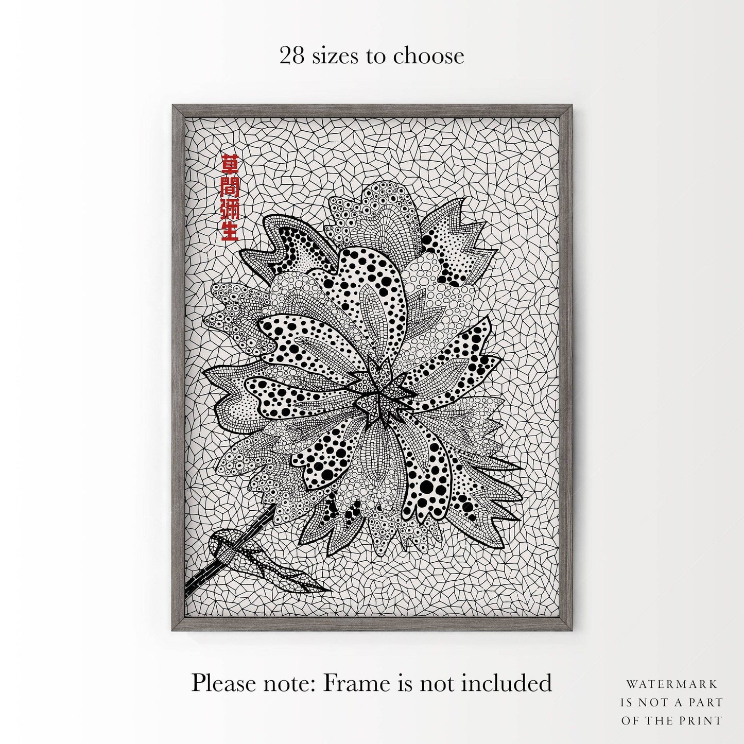 Yayoi Kusama, Floral Print, Contemporary Art, Black and White colors