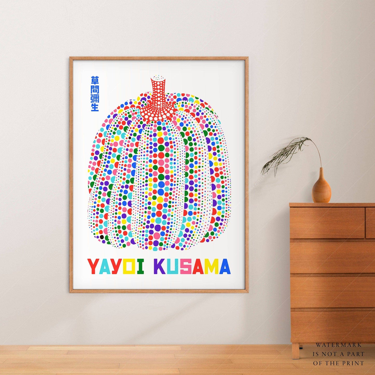 Yayoi Kusama Print, Contemporary Wall Decor, Colorful Pumpkin