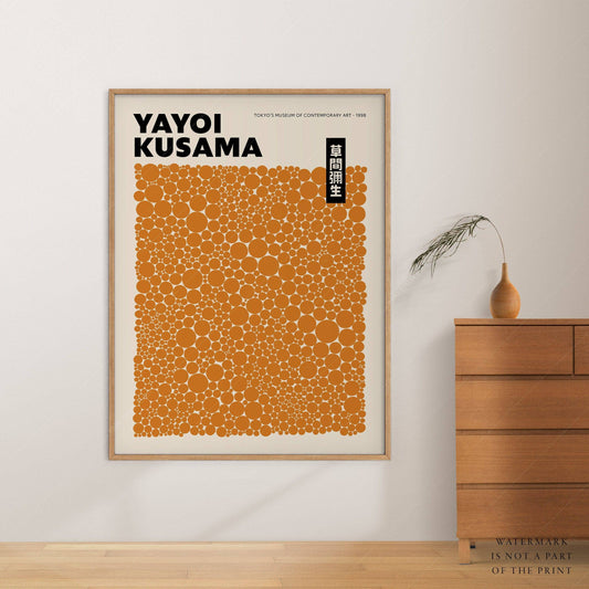 Yayoi Kusama Print, Contemporary Wall Decor, Orange Dots