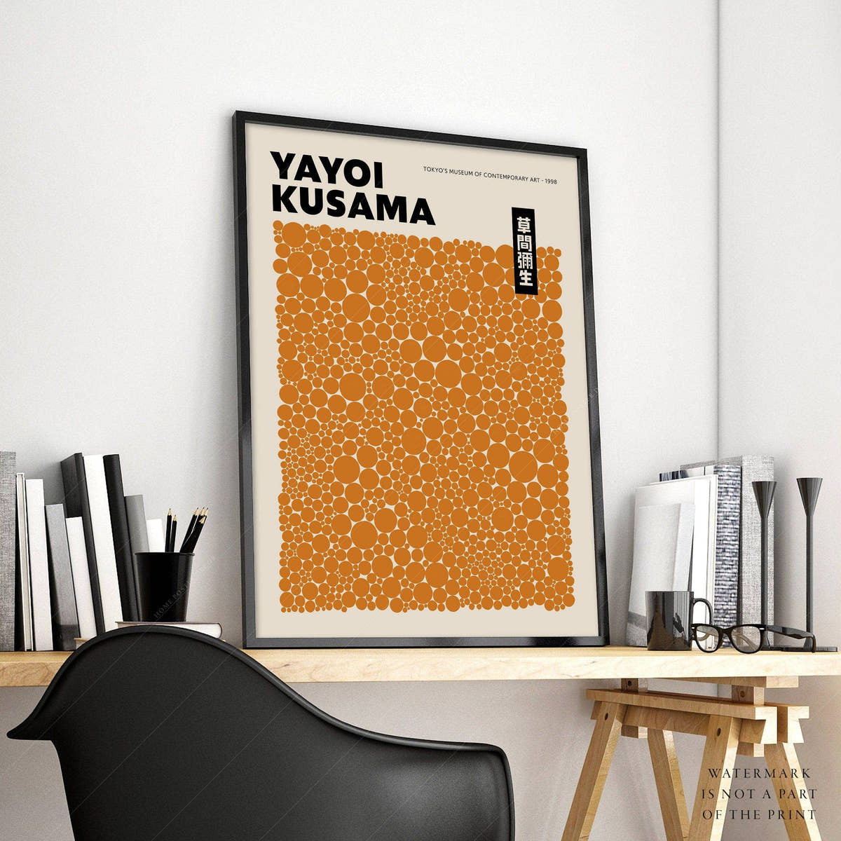 Yayoi Kusama Print, Contemporary Wall Decor, Orange Dots
