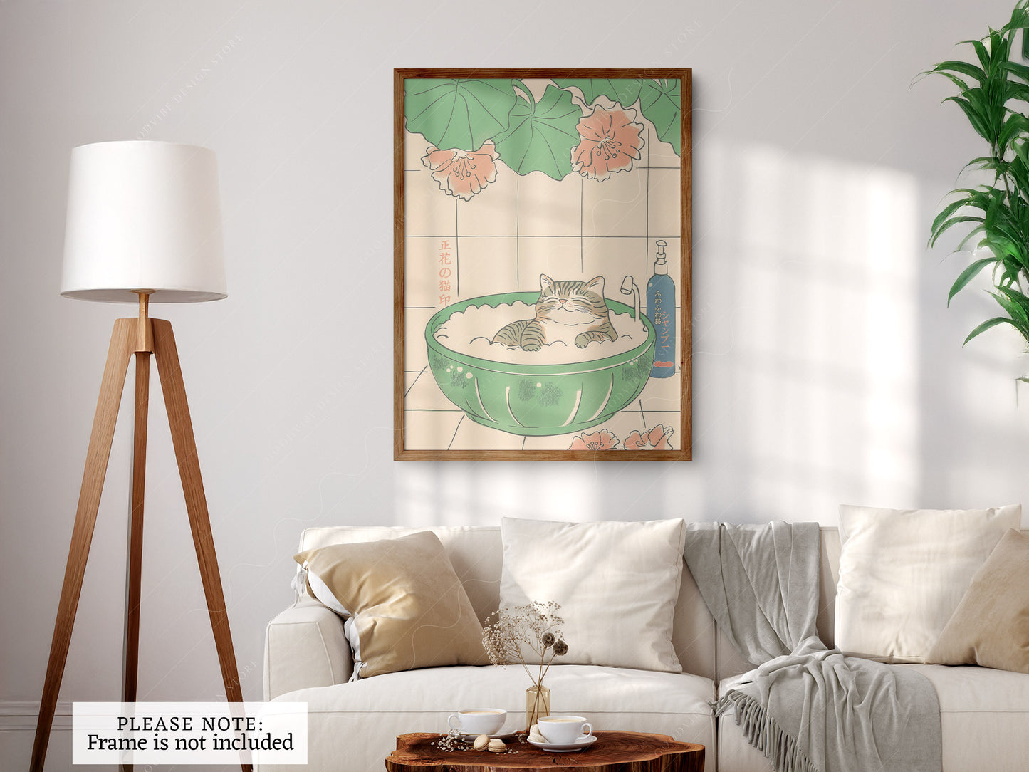 Japandi Cat Print, Minimalist Zen Wall Art