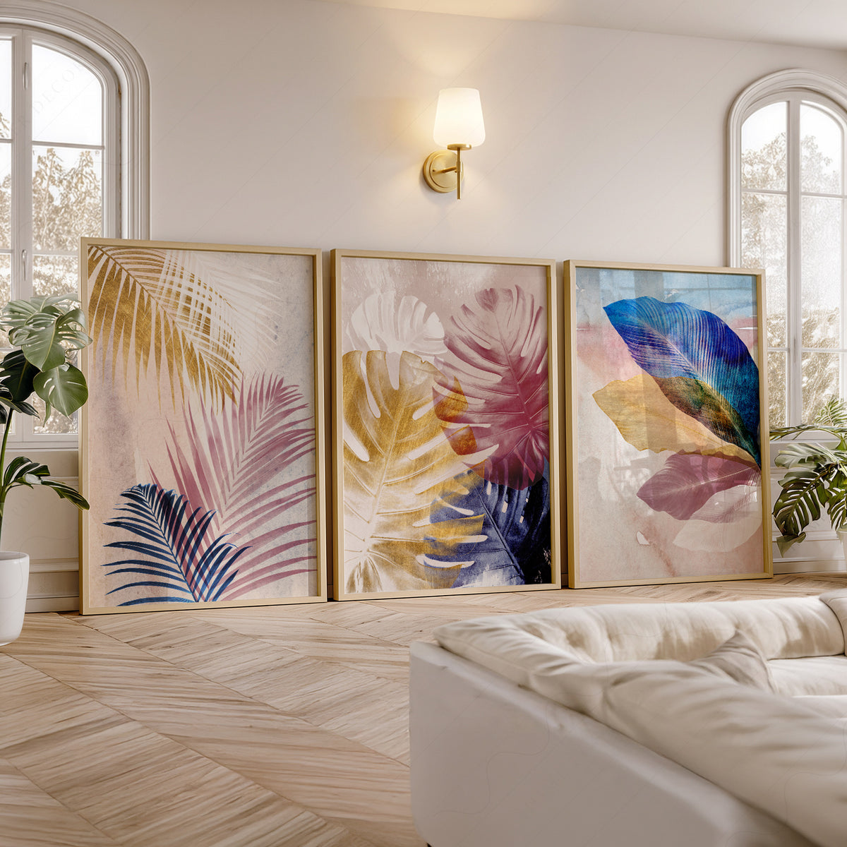 Abstract Tropical Leaf Art Print Set – Pink Blue Navy Gallery Wall Decor – 19-01 — artwork preview 5