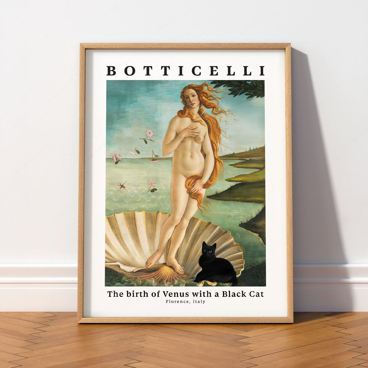 Botticelli Birth of Venus Black Cat Print – Funny Cat Art Poster – 62-A — artwork preview 2