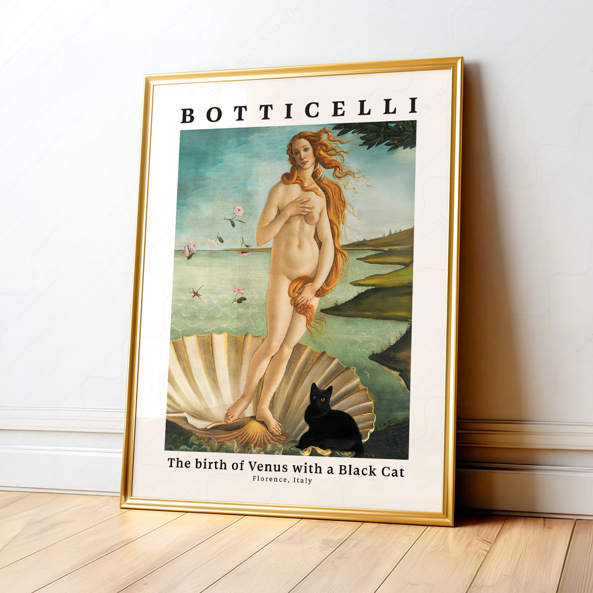 Botticelli Birth of Venus Black Cat Print – Funny Cat Art Poster – 62-A — artwork preview 1