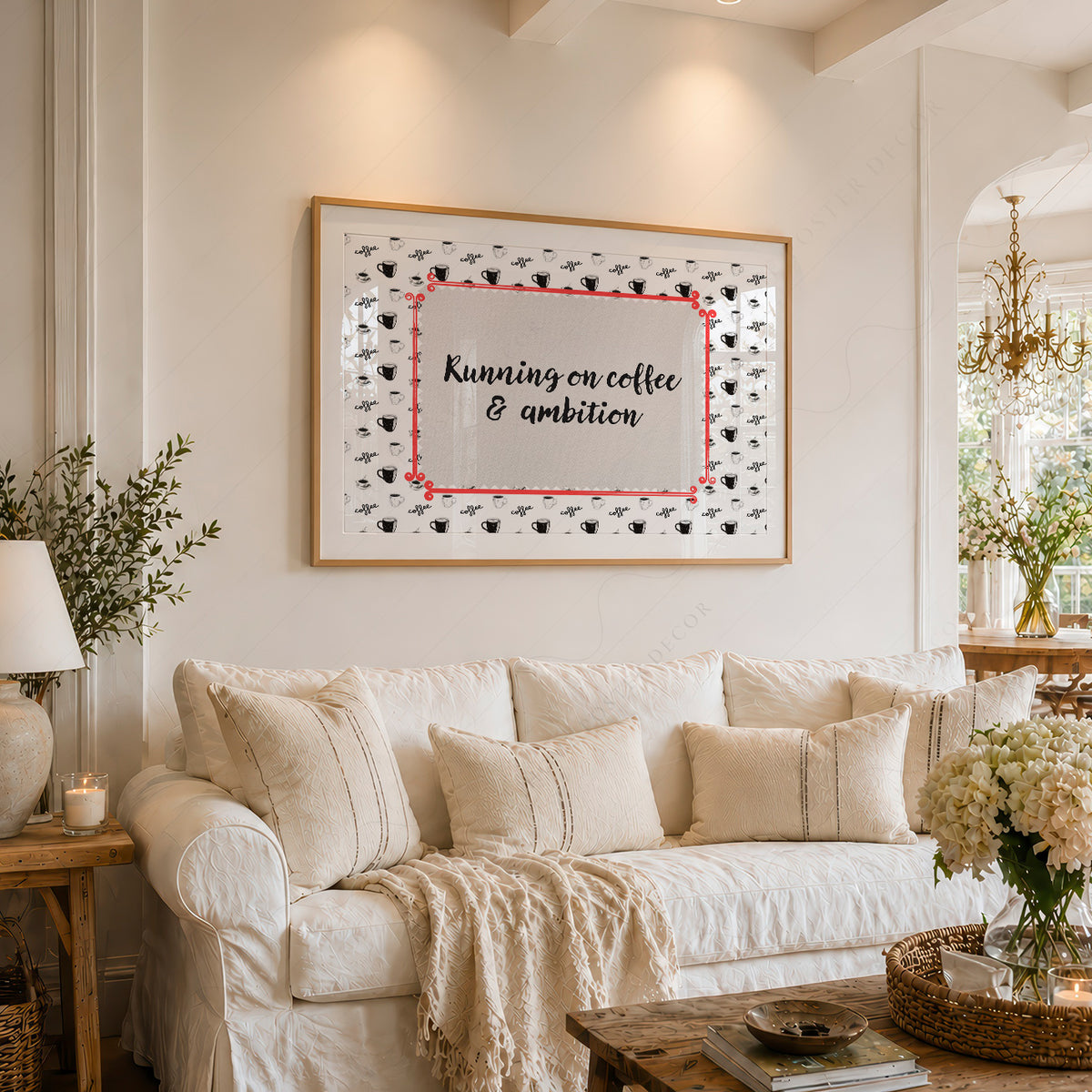 Running on Coffee and Ambition Quote Art Print — artwork preview 6