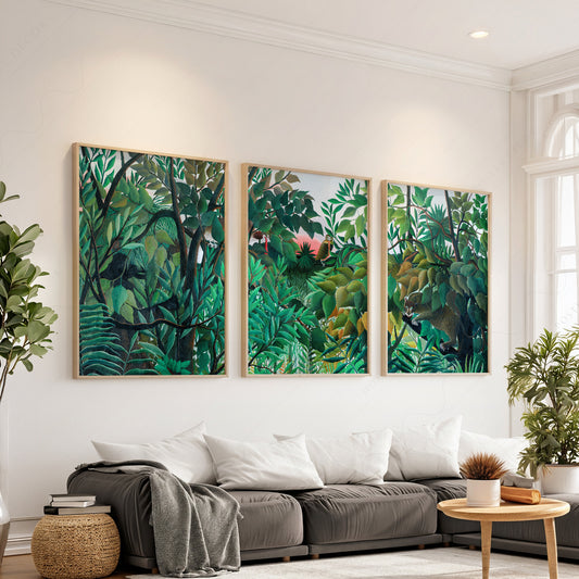 Henri Rousseau Jungle Set of 3 Art Prints – Tropical Forest Wall Art — artwork preview 1