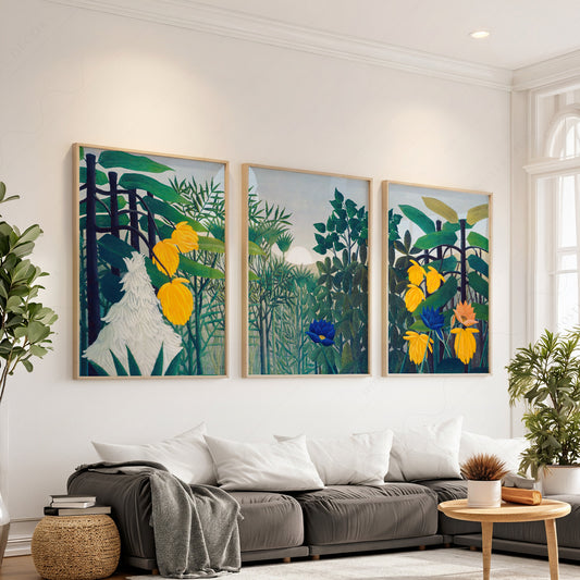 Henri Rousseau The Repast of the Lion Set of 3 Prints – Jungle Wall Art — artwork preview 1