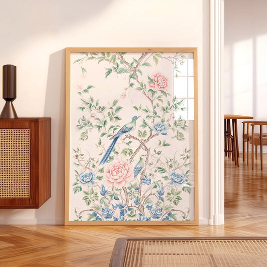 Chinoiserie Birds and Peonies Art Print – Vintage Floral Wall Decor – 55-04 — artwork preview 5
