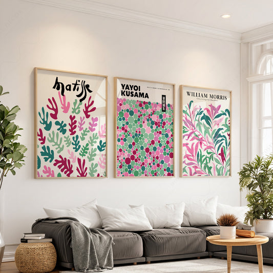 Matisse Kusama Morris Set of 3 Prints – Pink Green Gallery Wall Art — artwork preview 1