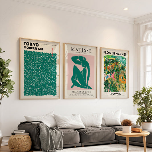 Modern Gallery Wall Set of 3 Prints – Matisse Kusama Flower Market Art — artwork preview 1