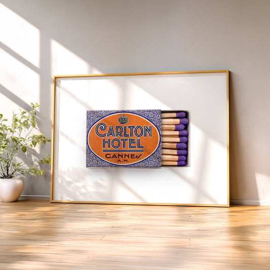 Carlton Hotel Cannes Vintage Matchbox Print – Retro Travel Wall Art — artwork preview 2