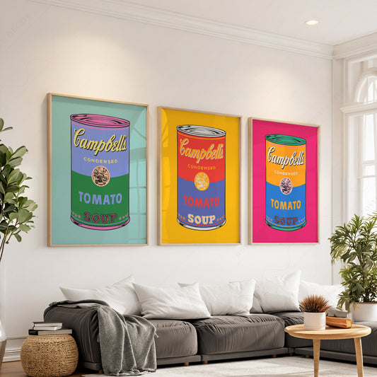 Pop Art Tomato Soup Print Set of 3 – Colorful Retro Kitchen Wall Art — artwork preview 1