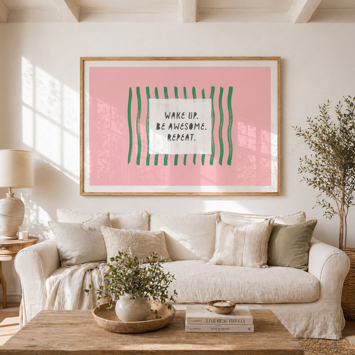 Wake Up Be Awesome Repeat Quote Art Print — artwork preview 23