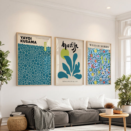 Kusama Matisse Morris Gallery Wall Set of 3 – Teal Blue Art Prints — artwork preview 1