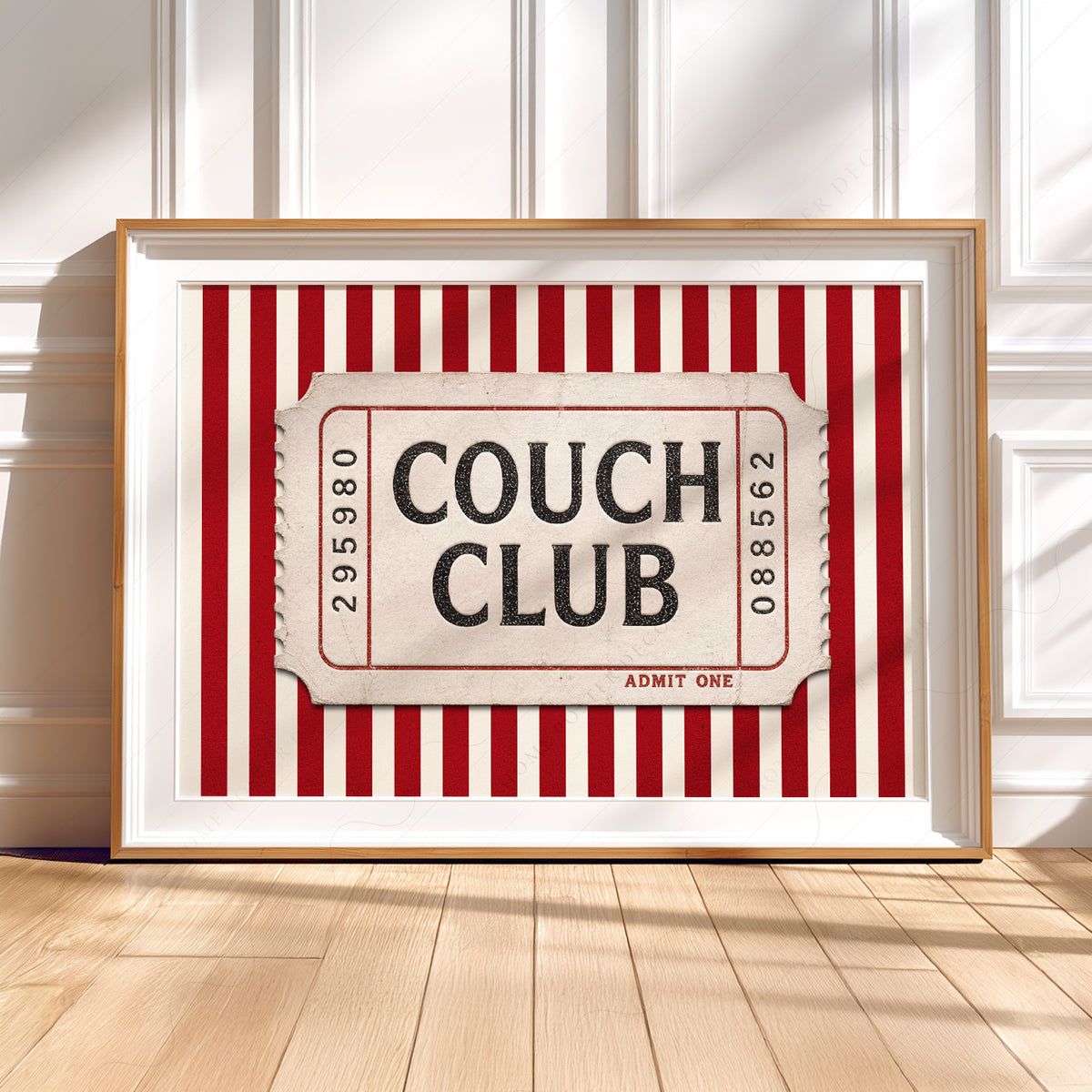 Couch Club Red Stripe Ticket Art Print — artwork preview 5