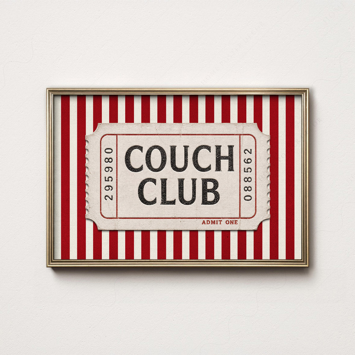 Couch Club Red Stripe Ticket Art Print — artwork preview 7