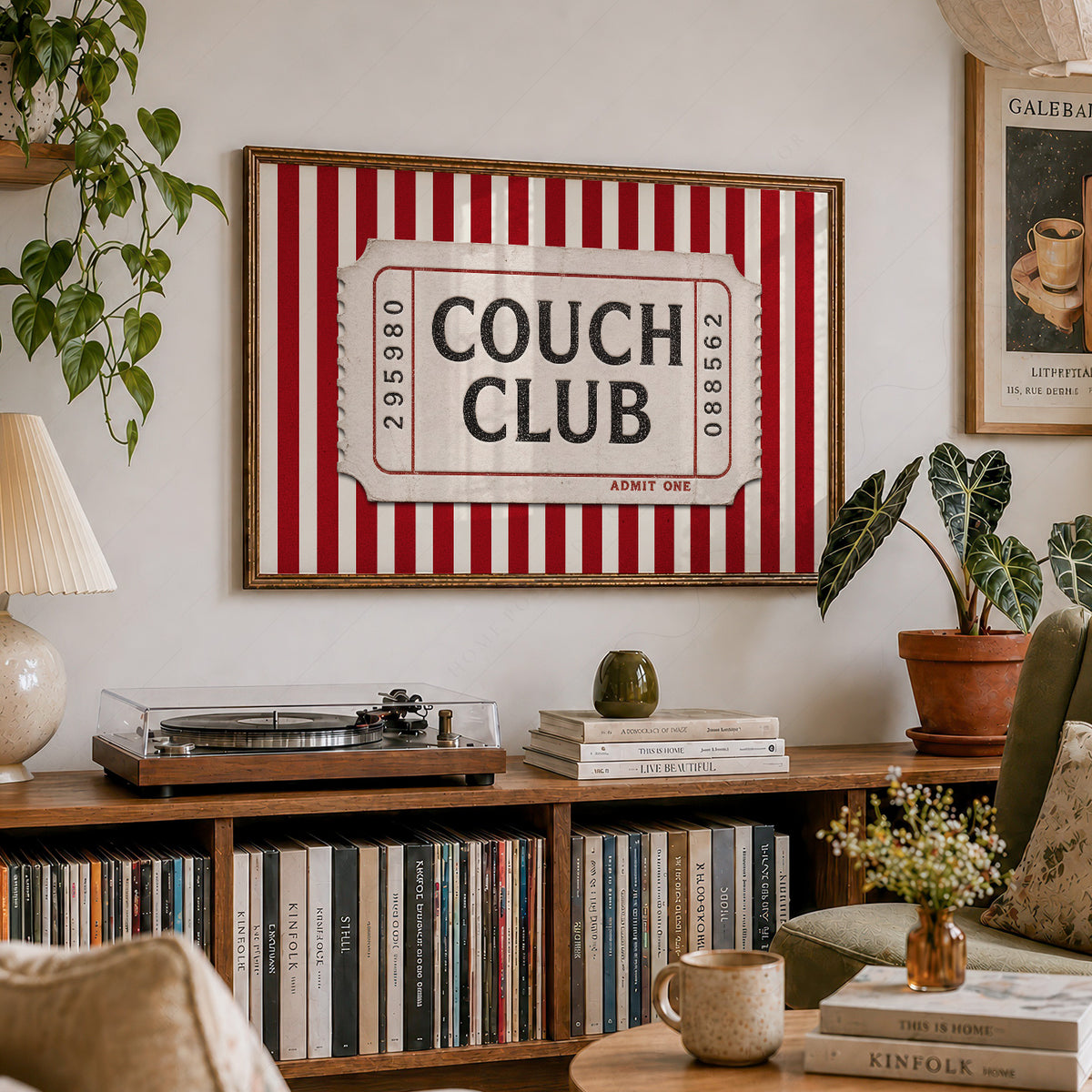 Couch Club Red Stripe Ticket Art Print — artwork preview 19