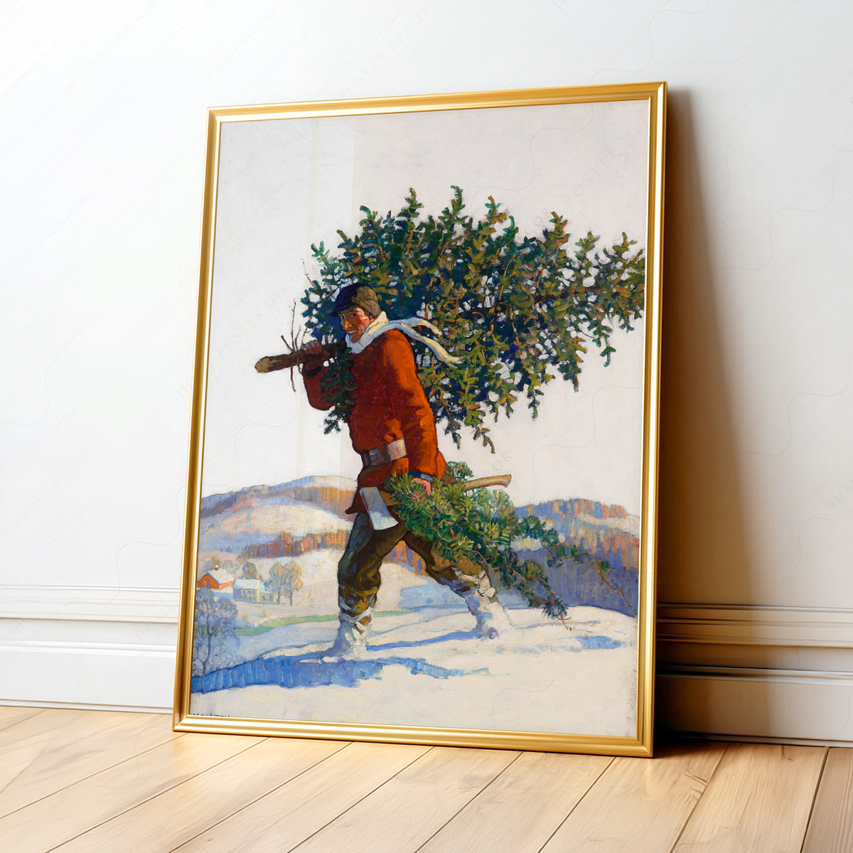 Carrying the Christmas Tree Art Print — artwork preview 1