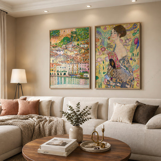 Gustav Klimt Set of 2 Art Prints – Lady with Fan & Malcesine Lake Garda — artwork preview 12
