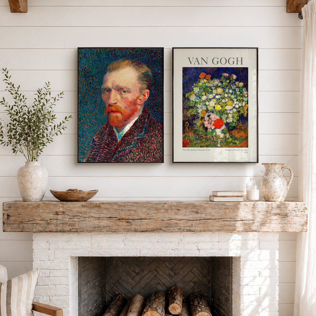 Van Gogh Print Set of 2 – Self-Portrait & Bouquet of Flowers Wall Art — artwork preview 6