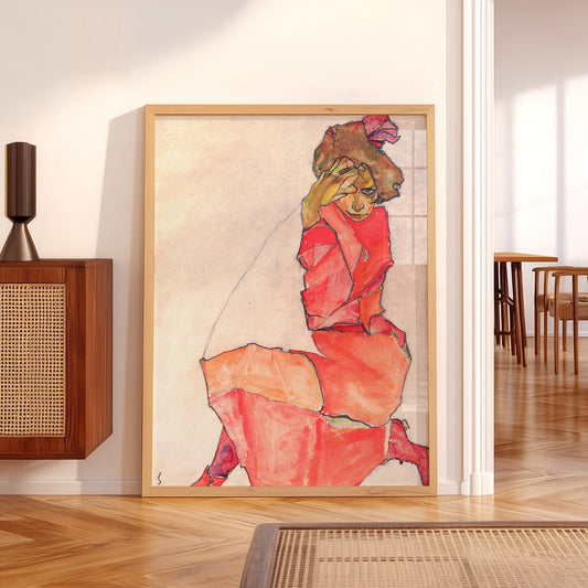 Egon Schiele Kneeling Woman in an Orange-Red Dress Art Print — artwork preview 5