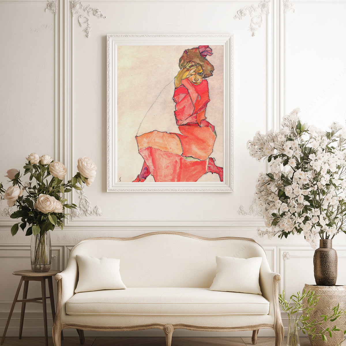 Egon Schiele Kneeling Woman in an Orange-Red Dress Art Print — artwork preview 17