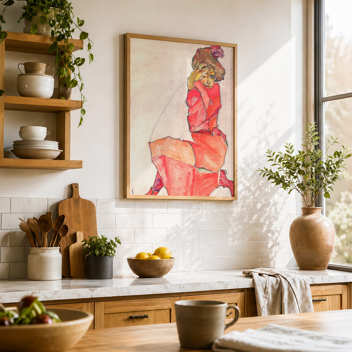 Egon Schiele Kneeling Woman in an Orange-Red Dress Art Print — artwork preview 23
