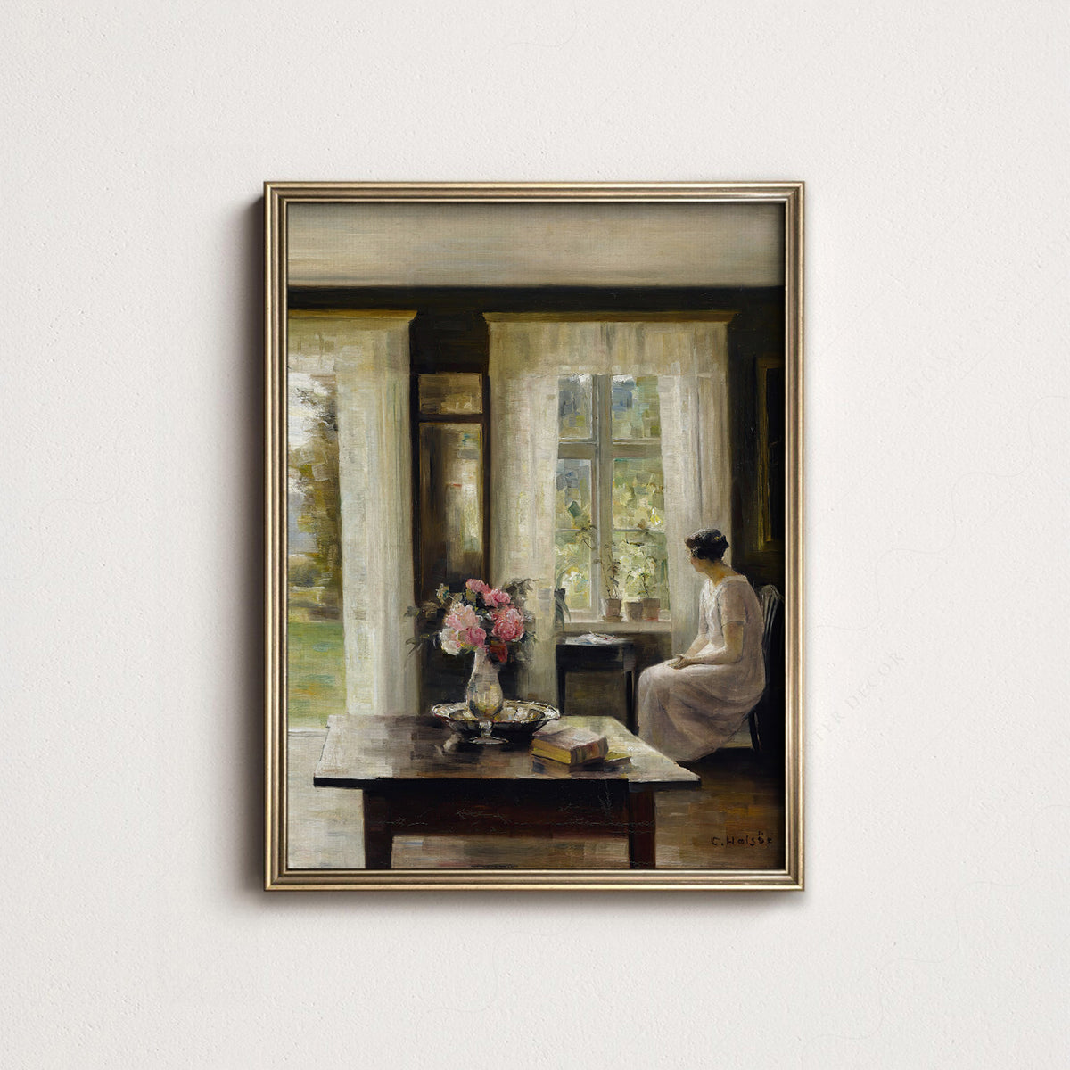 Woman by a Sunlit Window Art Print – Vintage Interior Wall Art – 00-01 — artwork preview 14