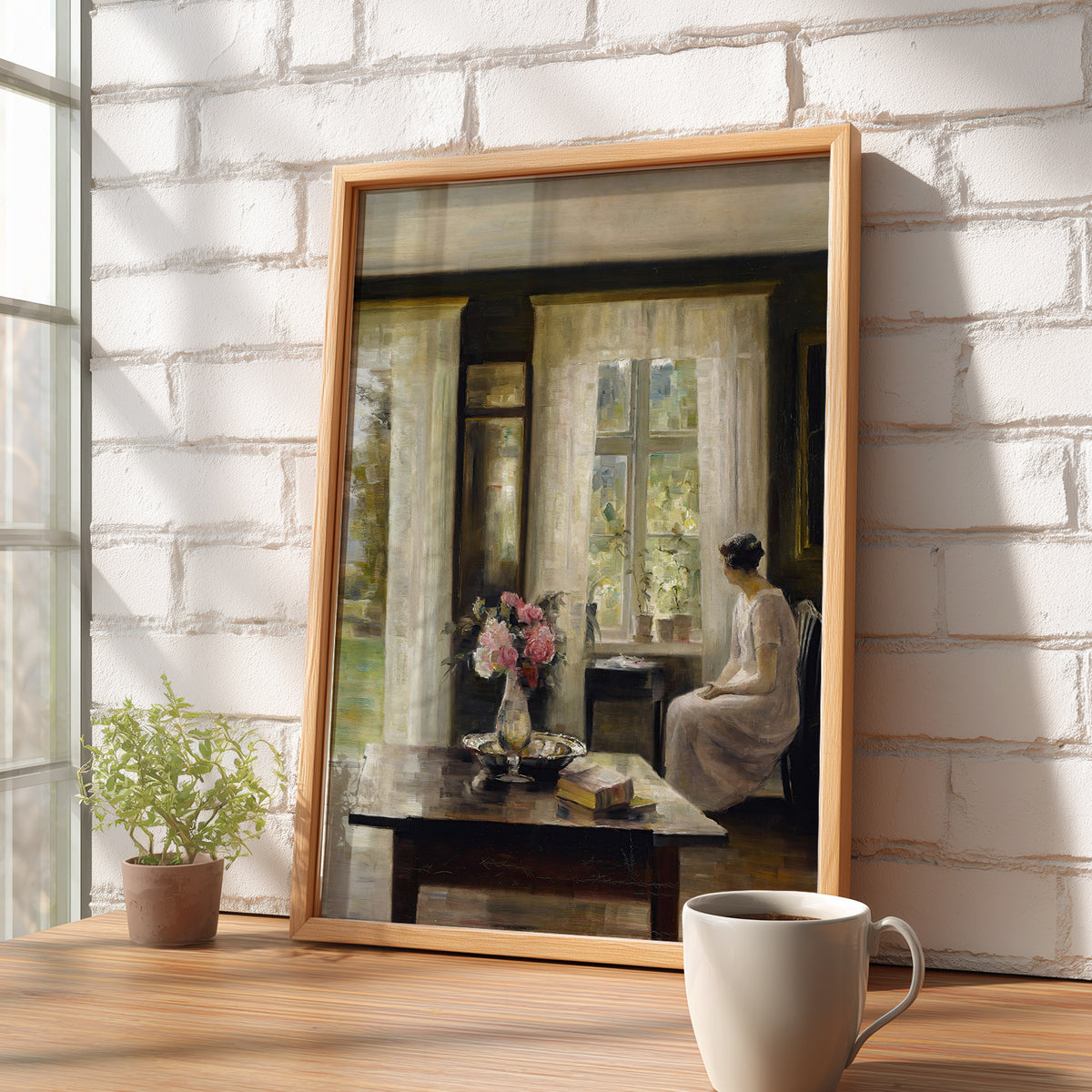 Woman by a Sunlit Window Art Print – Vintage Interior Wall Art – 00-01 — artwork preview 16