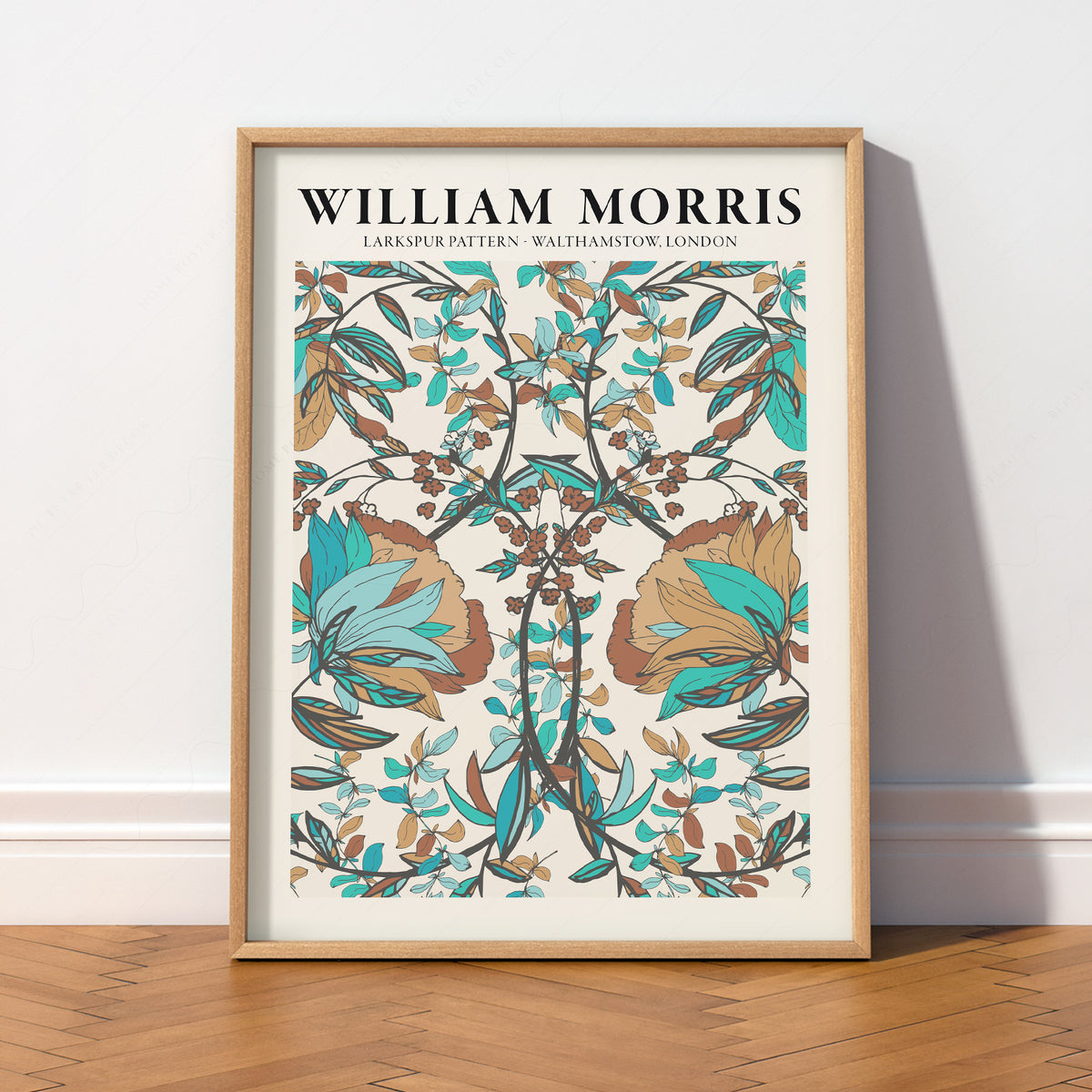 William Morris Larkspur Teal Botanical Pattern Art Print — artwork preview 2