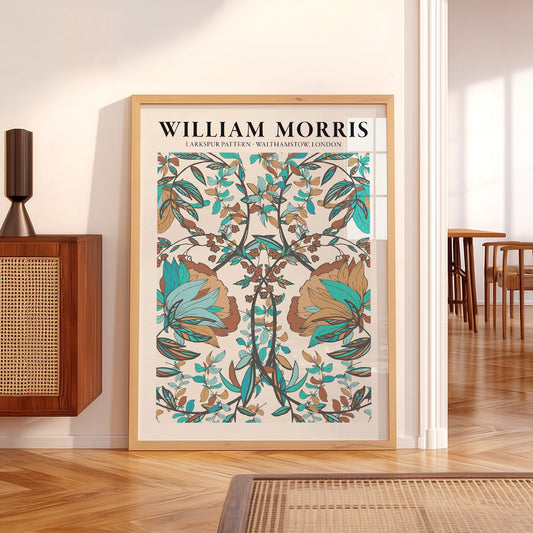 William Morris Larkspur Teal Botanical Pattern Art Print — artwork preview 5