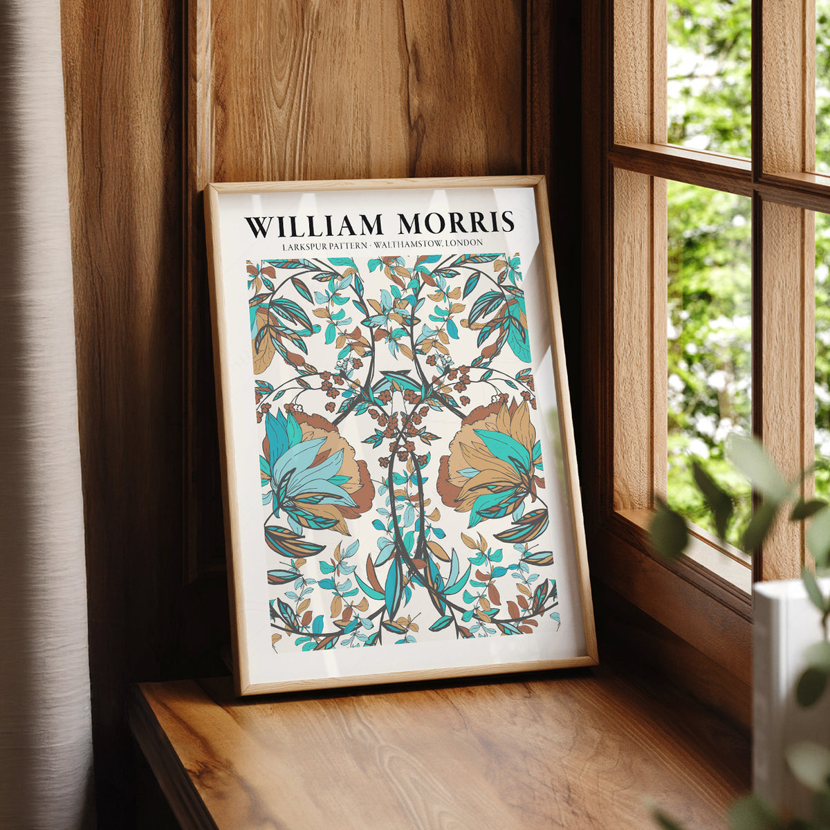William Morris Larkspur Teal Botanical Pattern Art Print — artwork preview 7
