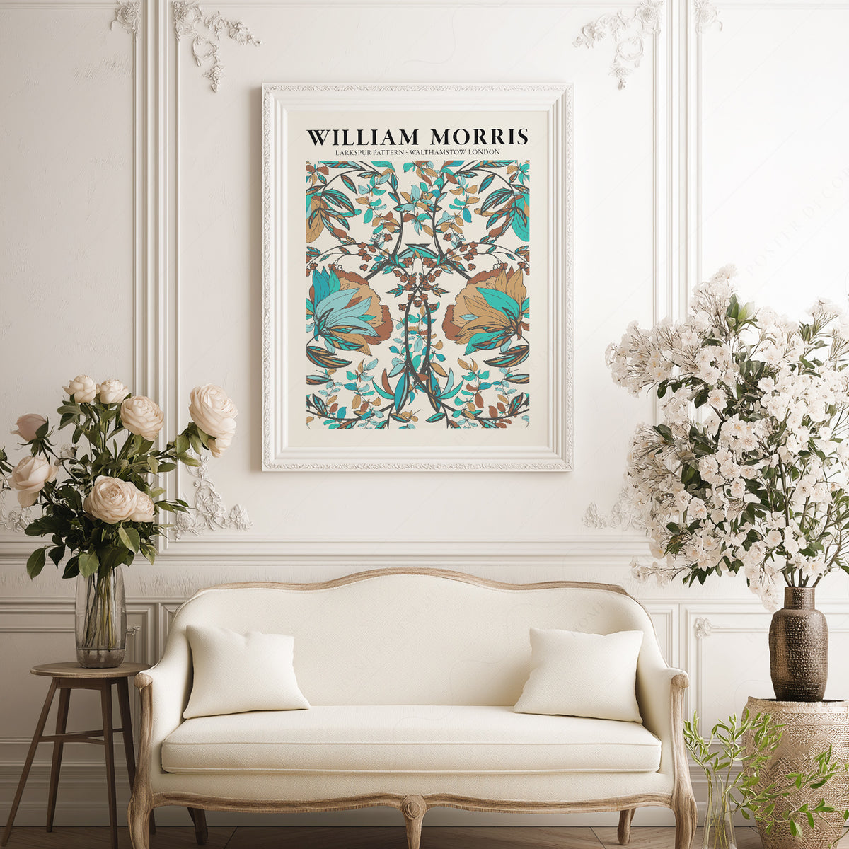 William Morris Larkspur Teal Botanical Pattern Art Print — artwork preview 17