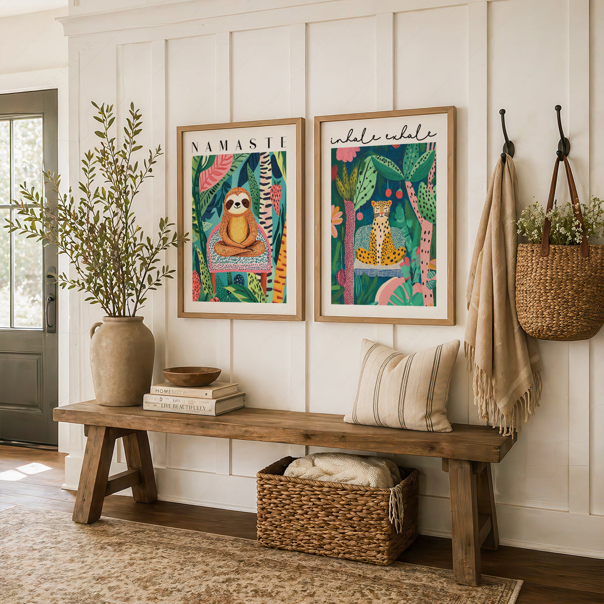 Namaste Colourful Illustration Pair – Set of 2 Art Prints — artwork preview 16