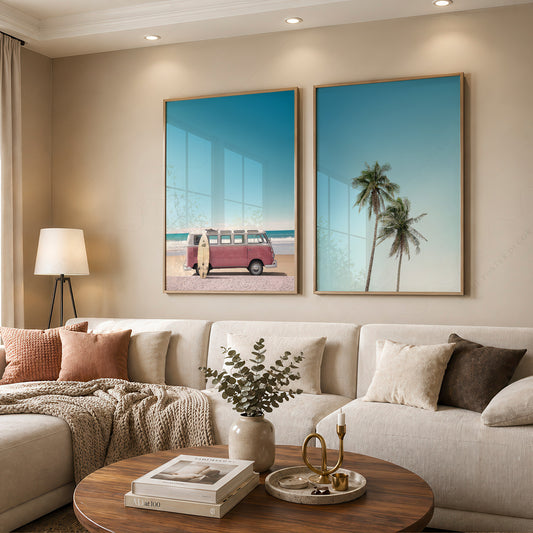 Beach Kombi Van and Palm Trees Print Set of 2 – Coastal Wall Art Decor – 22-04 — artwork preview 12